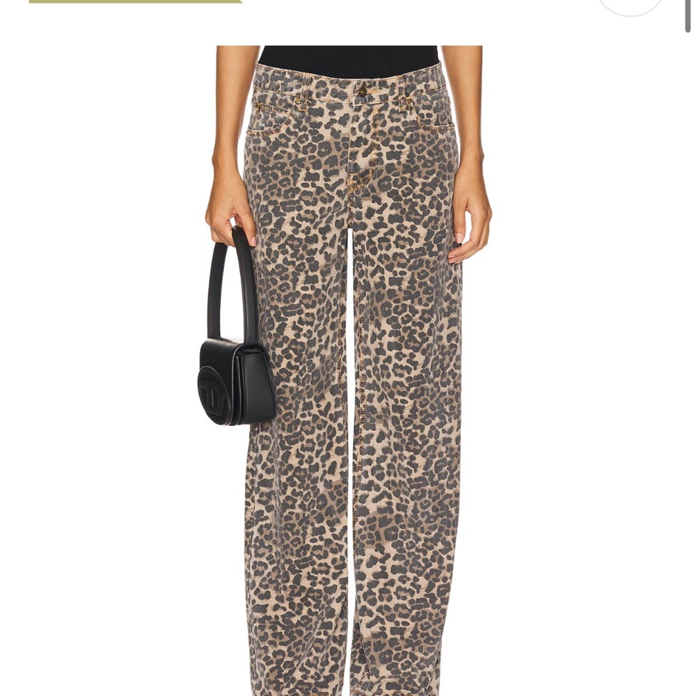 Lioness Leopard Print Wide Leg Jeans